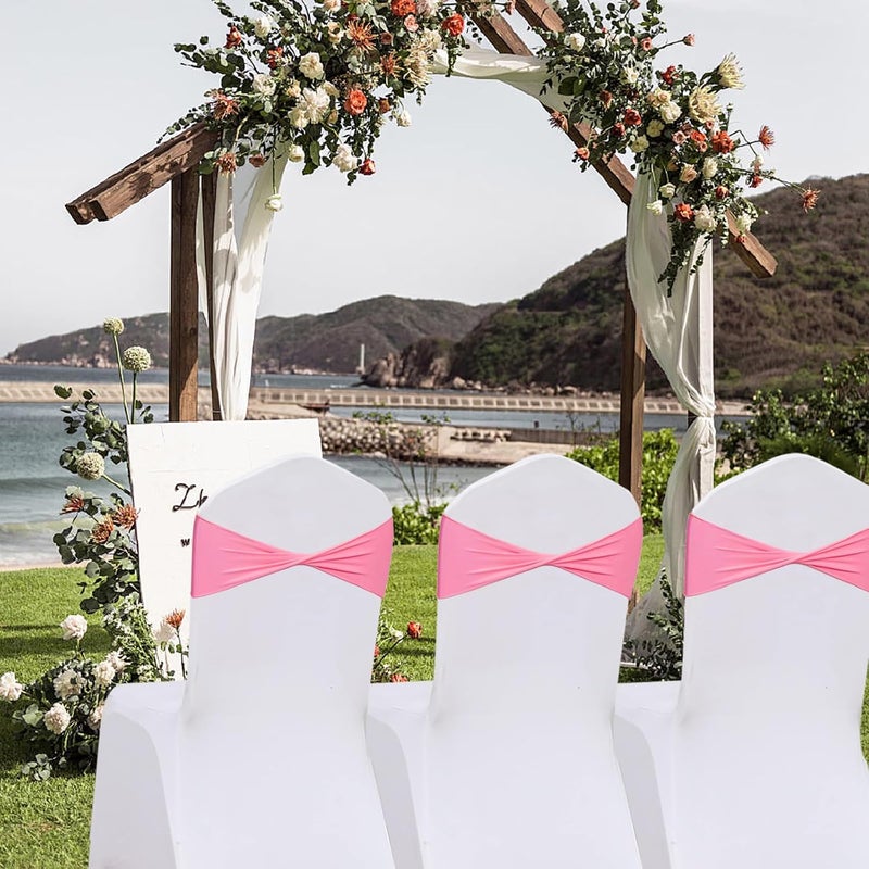 Fbewom Pink Chair Sashes Bows 50 Pcs Spandex Chair Bands Ties Without Buckle Decorations for Wedding Birthday Party Events Ceremony - Image 5